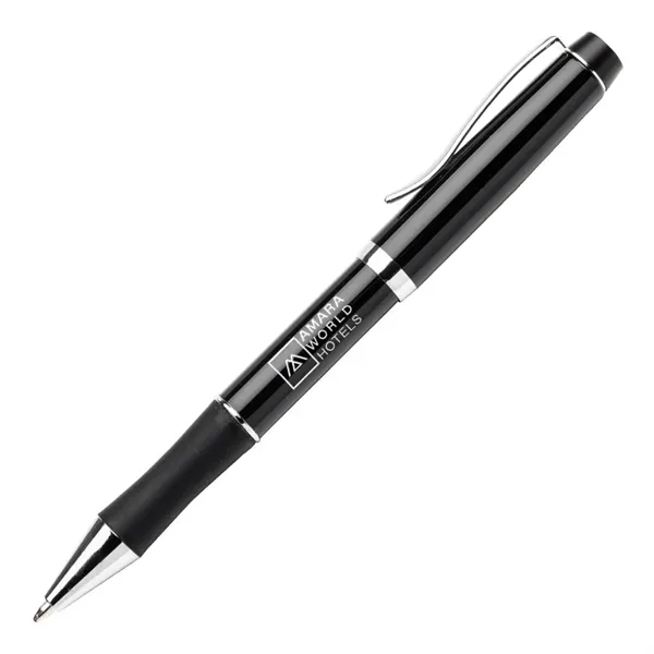 Metal twist-action ballpoint pen with chrome trim and real rubber grip.... from ASI 84592 St Regis Group