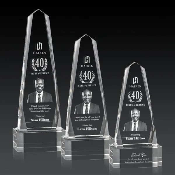 The Optical Crystal Geneva 3D Award on base is an obelisk... from ASI 84592 St Regis Group / St Regis