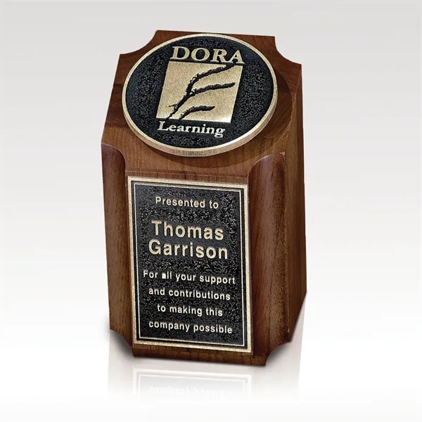 Walnut medallion pedestal... from ASI 93986 Visions/Awardcraft