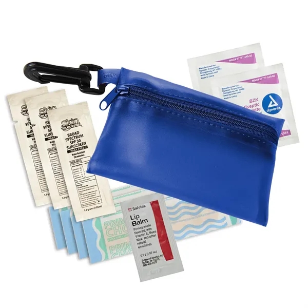 Vinyl pouch mini first aid kit with clip, antiseptic towelettes, bandages,... from ASI 52840 Evans Manufacturing