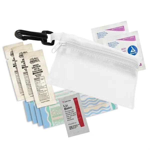 Vinyl pouch mini first aid kit with clip, antiseptic towelettes, bandages,... from ASI 52840 Evans Manufacturing