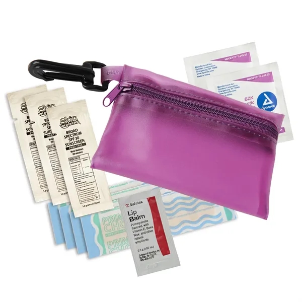 Vinyl pouch mini first aid kit with clip, antiseptic towelettes, bandages,... from ASI 52840 Evans Manufacturing