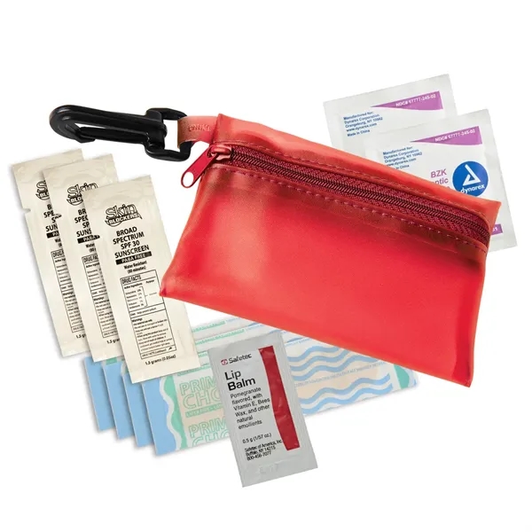 Vinyl pouch mini first aid kit with clip, antiseptic towelettes, bandages,... from ASI 52840 Evans Manufacturing