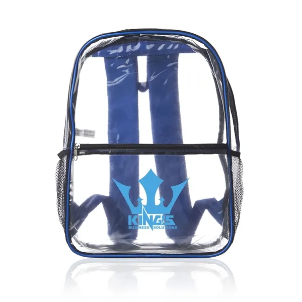 Clear backpack with padded adjustable straps, top handle, side mesh pockets,... from ASI 39552 BEL Promo