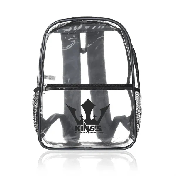 Clear backpack with padded adjustable straps, top handle, side mesh pockets,... from ASI 39552 BEL Promo