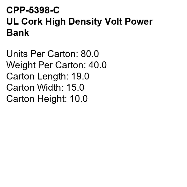 UL CORK HIGH DENSITY VOLT POWER BANK... from ASI 30208 A P Specialties / AP Specialties
