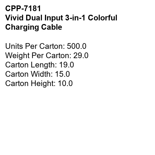 Vivid Dual Input 3-in-1 Colorful Charging Cable... from ASI 30208 A P Specialties / AP Specialties