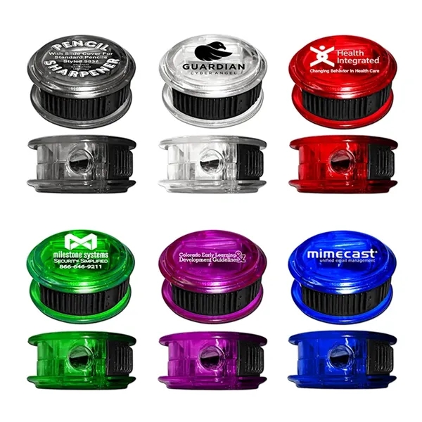 Round Pencil Sharpener with Slide Cover. Cover slides to reveal sharpener.... from ASI 67675 Liqui-Mark Corp