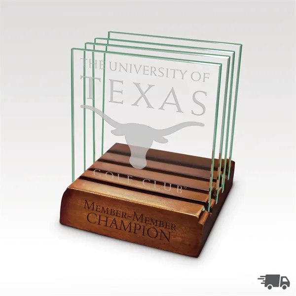 Set of four premium grade glass coasters nestled in an attractive... from ASI 93986 Visions/Awardcraft / Visions Awards