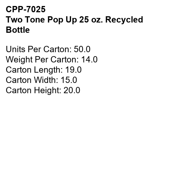 Two Tone Pop Up 25 oz. Recycled Bottle... from ASI 30208 A P Specialties / AP Specialties