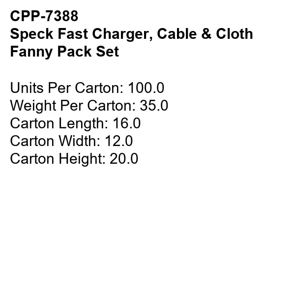 Speck Fast Charger, Cable & Cloth Fanny Pack Set... from ASI 30208 A P Specialties / AP Specialties