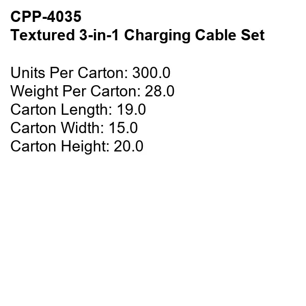 Textured 3-in-1 Charging Cable Set... from ASI 30208 A P Specialties / AP Specialties