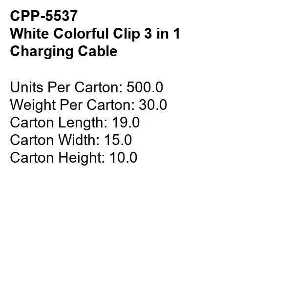 WHITE COLORFUL CLIP 3 IN 1 CHARGING CABLE... from ASI 30208 A P Specialties / AP Specialties