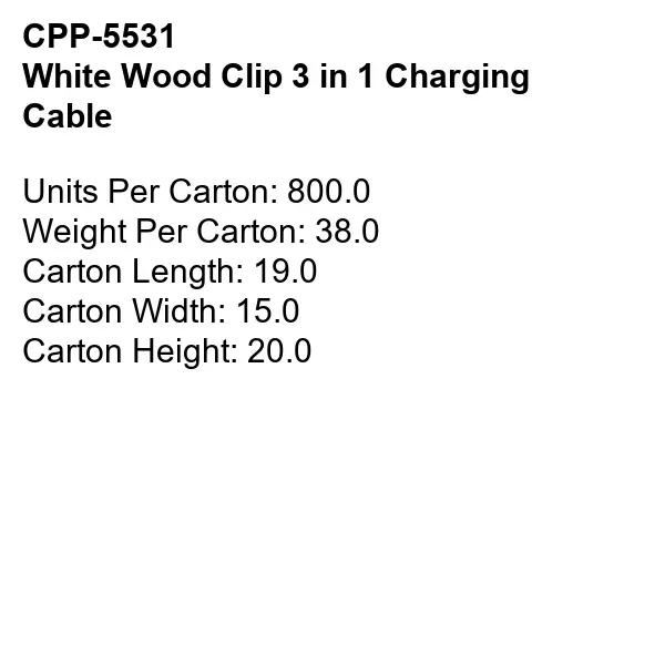 WHITE WOOD CLIP 3 IN 1 CHARGING CABLE... from ASI 30208 A P Specialties / AP Specialties