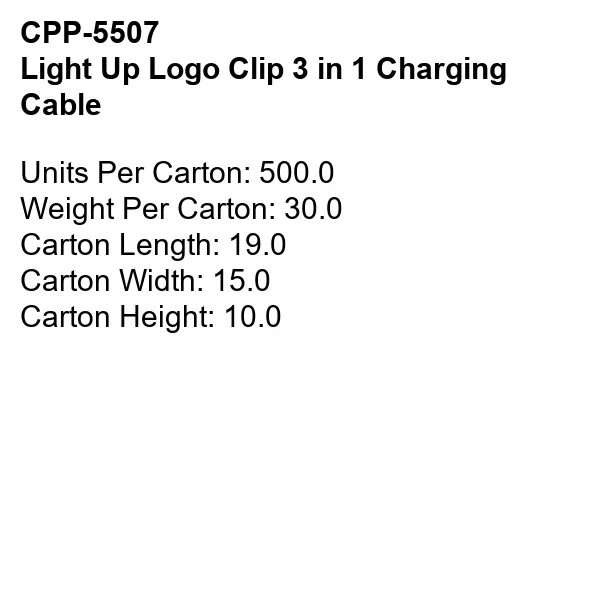 LIGHT UP LOGO CLIP 3 IN 1 CHARGING CABLE... from ASI 30208 A P Specialties / AP Specialties