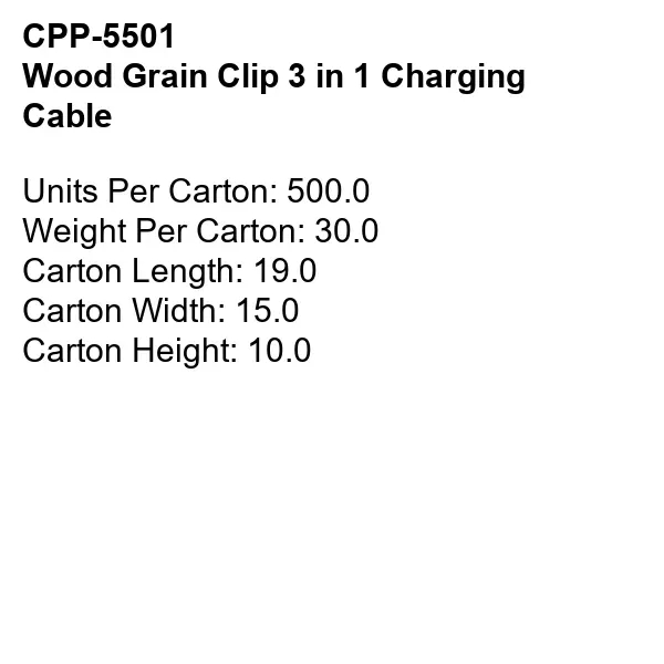 WOOD GRAIN CLIP 3 IN 1 CHARGING CABLE... from ASI 30208 A P Specialties / AP Specialties