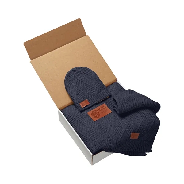 Knit gift set with a beanie, blanket, scarf and PU faux... from ASI 79530 Prime Line