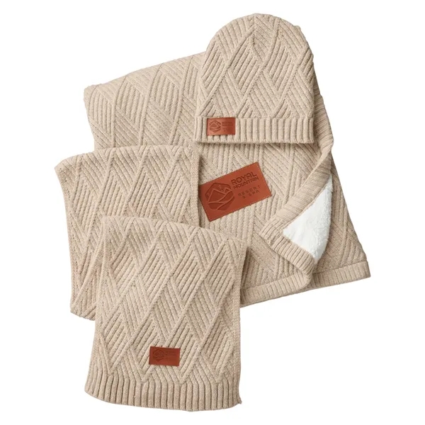 Knit gift set with a beanie, blanket, scarf and PU faux... from ASI 79530 Prime Line