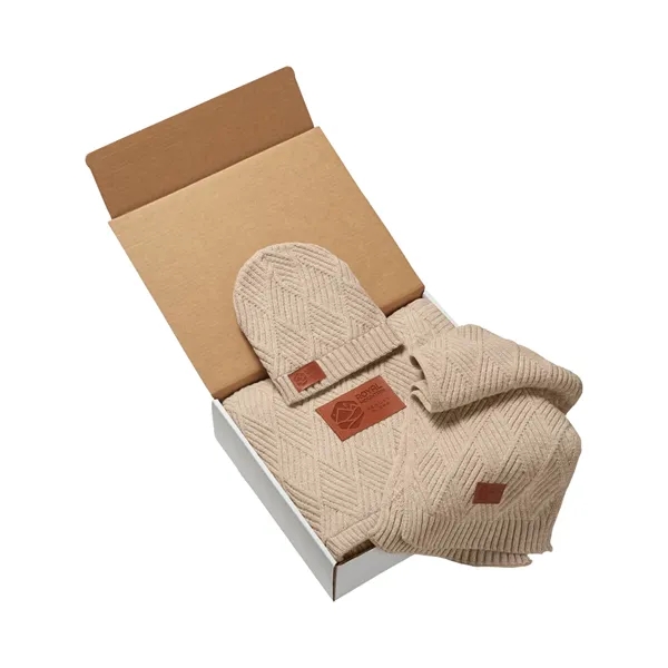 Knit gift set with a beanie, blanket, scarf and PU faux... from ASI 79530 Prime Line