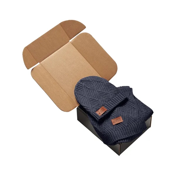 Knit gift set with a beanie, scarf, PU faux leather patch... from ASI 79530 Prime Line