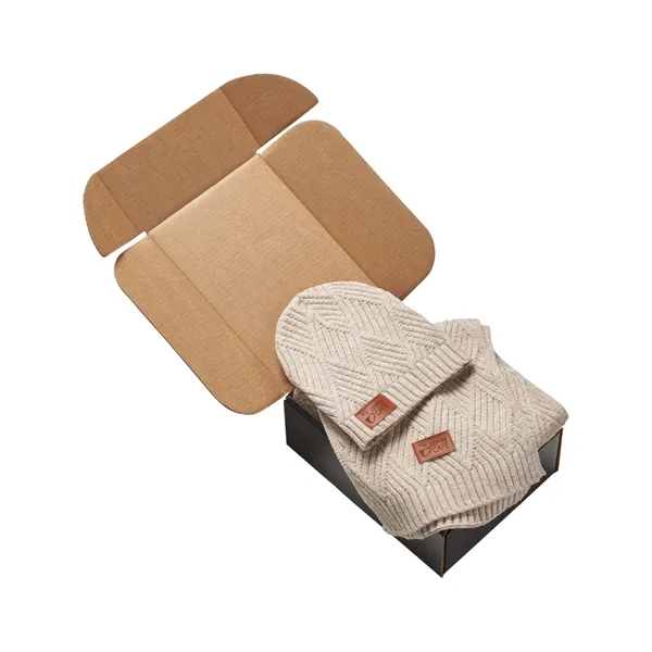 Knit gift set with a beanie, scarf, PU faux leather patch... from ASI 79530 Prime Line