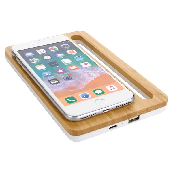 Bamboo Wireless Charging Pad with Phone Stand... from ASI 40480 Koozie Group