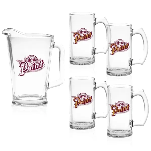 Set with a 60 oz. pitcher and four 12.5 oz. thumbprint... from ASI 71920 Moderne Glass Company Inc / Glass America®