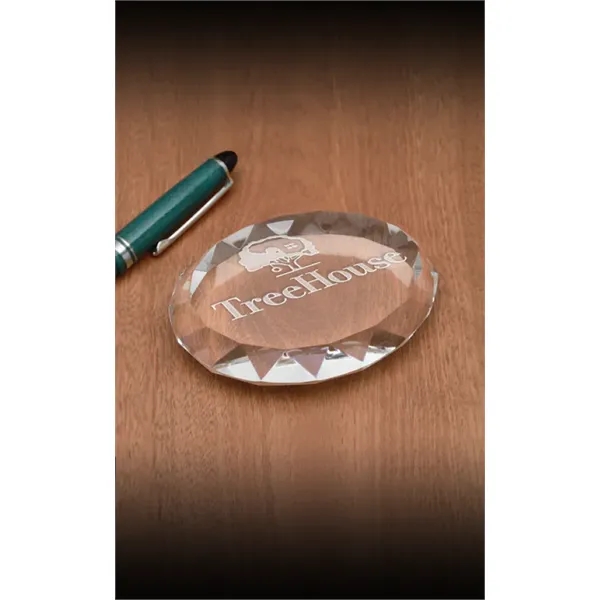 1/2" x 3 1/2" faceted, oval paperweight made of optical crystal... from ASI 71920 Moderne Glass Company Inc / Glass America®