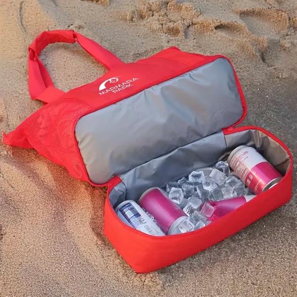 Beach cooler tote with front pocket and zippered closure main compartment.... from ASI 52840 Evans Manufacturing