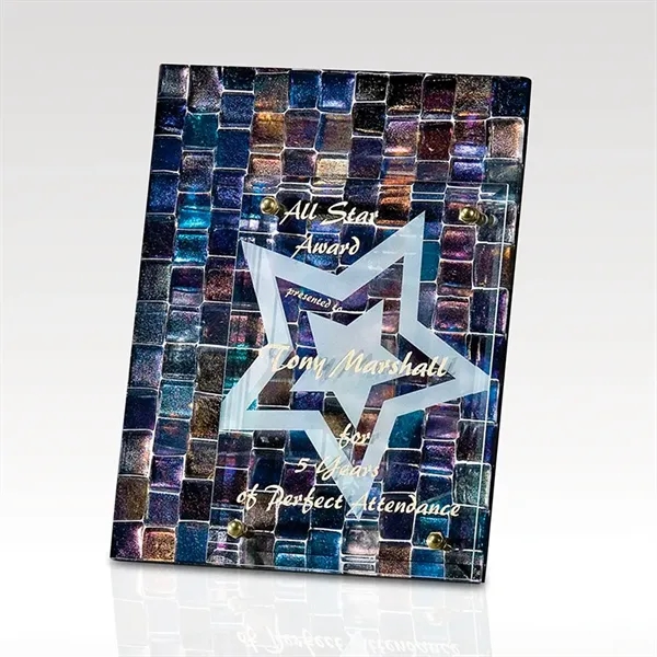 Mosaic multi-colored art glass forms a beautifully unique background for your... from ASI 93986 Visions/Awardcraft