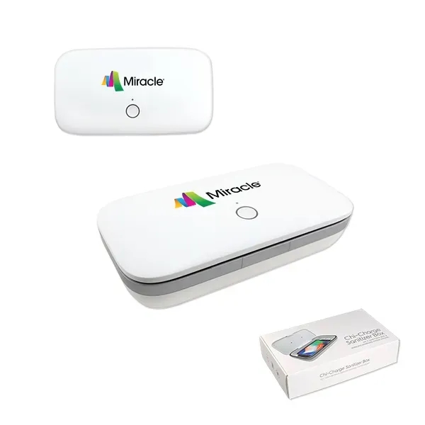 UV-C sanitizer box with a wireless charging pad and charging cable.... from ASI 98360 WOWLine / WOWLine®