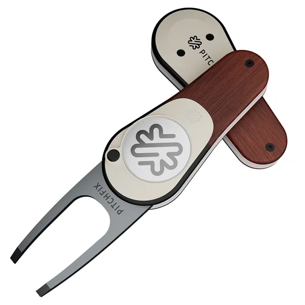 Pitchfix: The Woodie is a premium switchblade divot tool. Wood-effect finish... from ASI 61966 HPG / BCG Creations HPG Gold