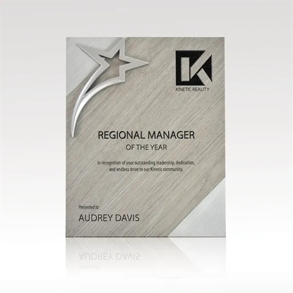 Award plaque made of beechwood with cast star and brushed silver... from ASI 93986 Visions/Awardcraft / Visions Awards