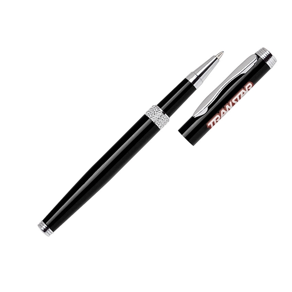 Aluminum rollerball pen with diamond cut middle ring, chrome accents and... from ASI 68190 Lungsal / Lungsal