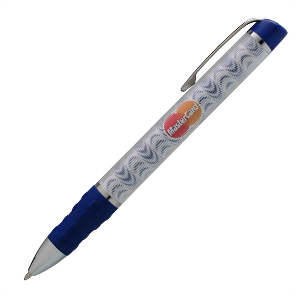 Twist-action ballpoint pen with lenticular design, colored grip, and chrome accents.... from ASI 68190 Lungsal / Lungsal