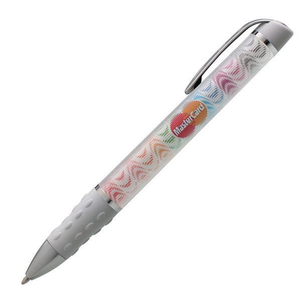 Twist-action ballpoint pen with lenticular design, colored grip, and chrome accents.... from ASI 68190 Lungsal / Lungsal