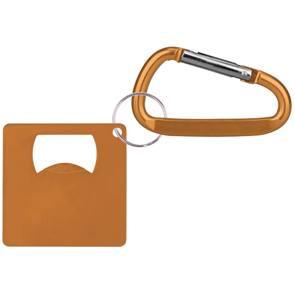 Large aluminum square shaped bottle opener with carabine... from ASI 74585 Nu Promo International / Nu Promo Line