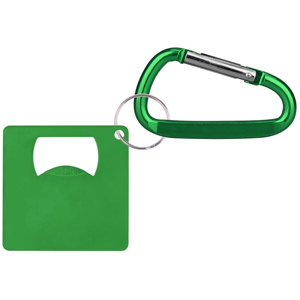 Large aluminum square shaped bottle opener with carabine... from ASI 74585 Nu Promo International / Nu Promo Line