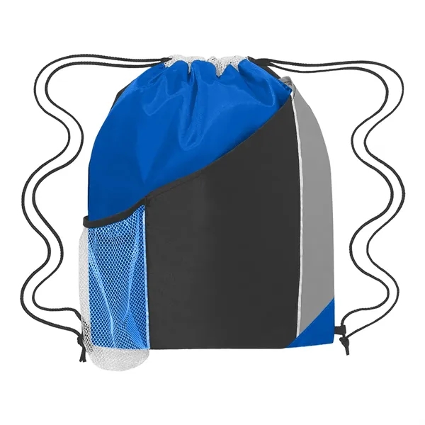 Tri-color drawstring sports pack with large front pocket and side mesh... from ASI 61125 Hit Promotional Products / Hit®