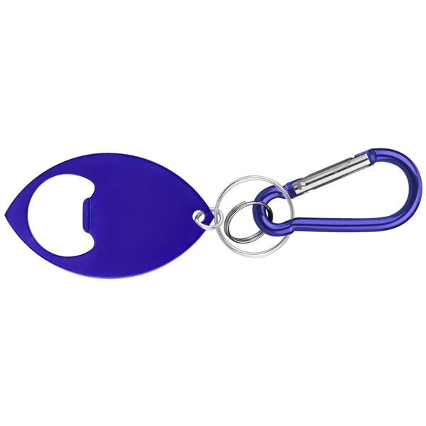 Football Shaped Bottle Opener With Key Ring and Carabiner.... from ASI 74585 Nu Promo International / Nu Promo Line
