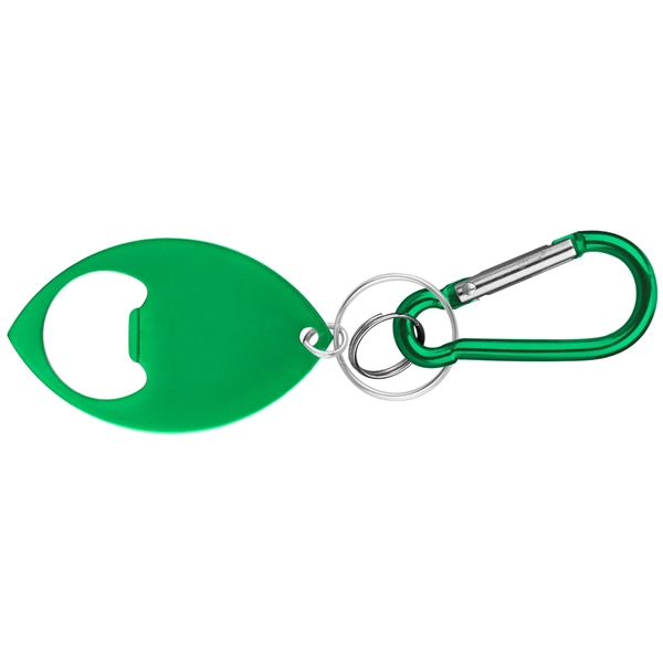 Football Shaped Bottle Opener With Key Ring and Carabiner.... from ASI 74585 Nu Promo International / Nu Promo Line