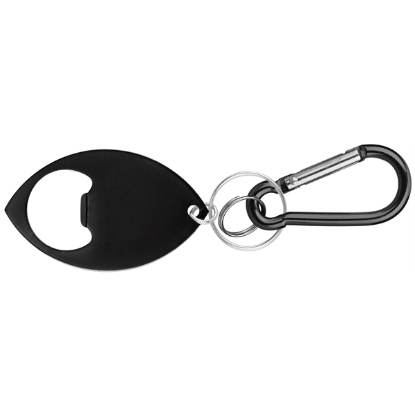 Football Shaped Bottle Opener With Key Ring and Carabiner.... from ASI 74585 Nu Promo International / Nu Promo Line