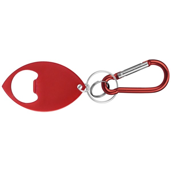Football Shaped Bottle Opener With Key Ring and Carabiner.... from ASI 74585 Nu Promo International / Nu Promo Line
