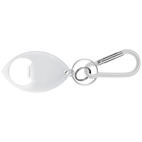 Football Shaped Bottle Opener With Key Ring and Carabiner.... from ASI 74585 Nu Promo International / Nu Promo Line