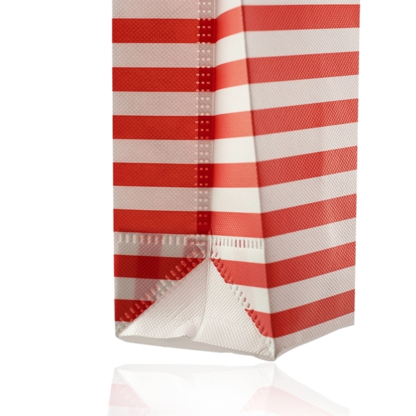 75GSM non-woven tote bag with colorful accent stripes and handles.... from ASI 39552 BEL Promo