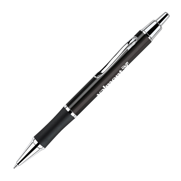Aluminum click-action ballpoint pen with a black rubber grip, silver clip,... from ASI 68190 Lungsal / Lungsal