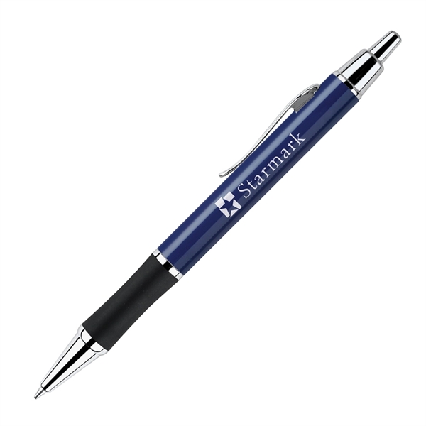 Aluminum click-action ballpoint pen with a black rubber grip, silver clip,... from ASI 68190 Lungsal / Lungsal