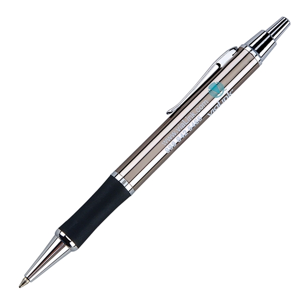 Brass click-action ballpoint pen with a rubber grip and shining chrome... from ASI 68190 Lungsal / Lungsal