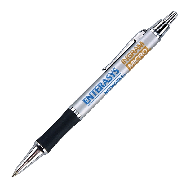 Brass click-action ballpoint pen with a rubber grip and shining chrome... from ASI 68190 Lungsal / Lungsal