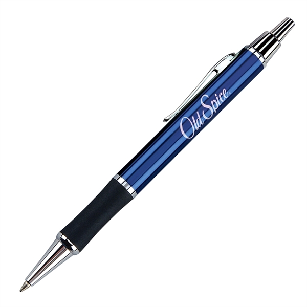 Brass click-action ballpoint pen with a rubber grip and shining chrome... from ASI 68190 Lungsal / Lungsal